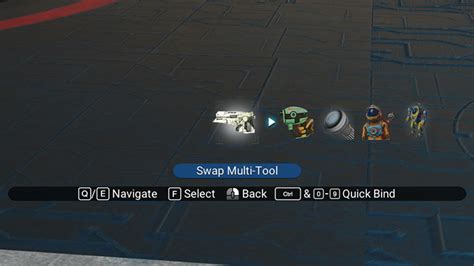 Then, look through the selections and you should see the multitool icon. Select that and if you have multiple multitools, they would pop up as selection afterward. Just choose the one you want to use. And then select the MT you want to switch to. 878K subscribers in the NoMansSkyTheGame community.